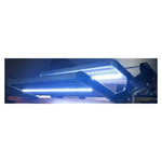 Bolt-on RV step with built-in blue lighting
