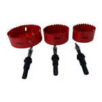 ole Saws:
105mm – for drop-through floor installation of the metal ring
80mm – for 5kW vent openings
65mm – for 2kW vent openings