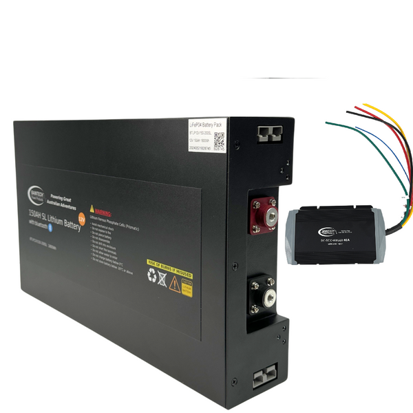 Baintech 12V 150Ah slimline lithium battery with Bluetooth and DC-DC charger bundle
