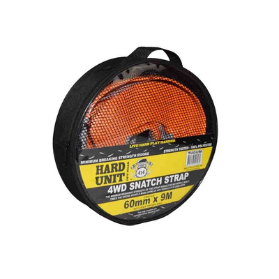 Hard Unit 6500Kg Snatch Strap 60mm x 9m coiled with reinforced loops for vehicle recovery