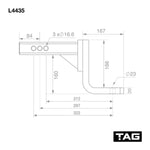 TAG Adjustable Tow Ball Mount - 297mm Long  90 degree Face 50mm Square Hitch