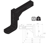 TAG Adjustable Tow Ball Mount - 297mm Long  90 degree Face 50mm Square Hitch