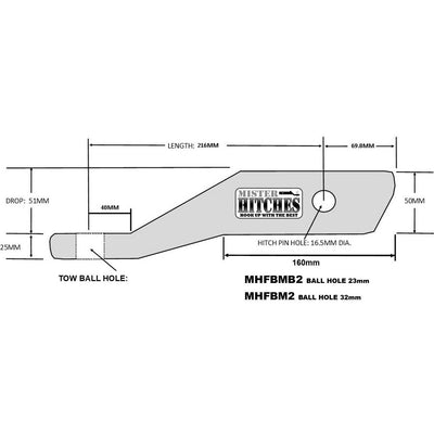 MISTER HITCHES 4.5T ION FORGED BALL MOUNT 2" DROP 7/8" BALL HOLE