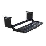 Single black steel caravan step with anti-slip steel tread
