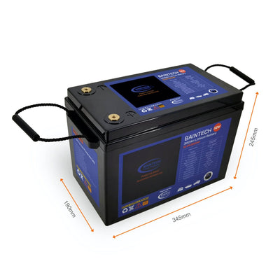 Baintech 12.8 V 300 Ah lithium deep‑cycle battery with Bluetooth BMS – front view
