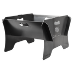 Portable steel firepit with ember tray for camping and RV use