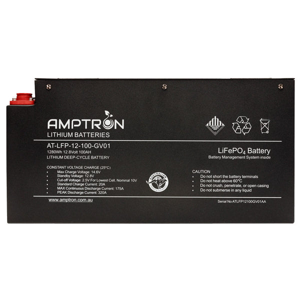 Amptron 100Ah Slimline 12V Lithium LiFePO4 Battery 175A BMS