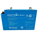 Close-up of Amptron label with battery specs and Bluetooth icon