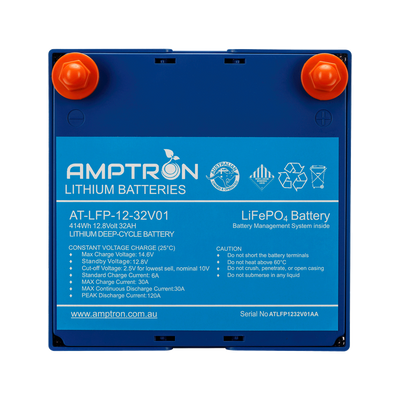 Amptron 12V 32Ah LiFePO4 Battery and Charger Combo kit