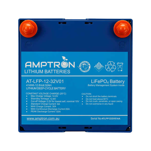 Amptron 12V 32Ah LiFePO4 Battery and Charger Combo kit