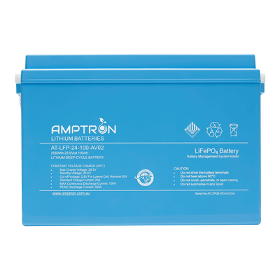 Side profile of Amptron 24V 100Ah lithium battery