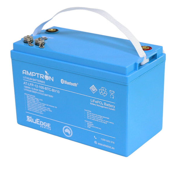Amptron BluEdge 12V 100Ah LiFePO4 battery front view