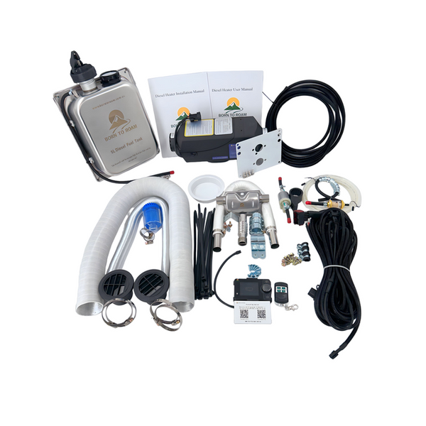 Born To Roam 2KW Bluetooth Diesel Heater Full Kit with 5L Tank – Front View