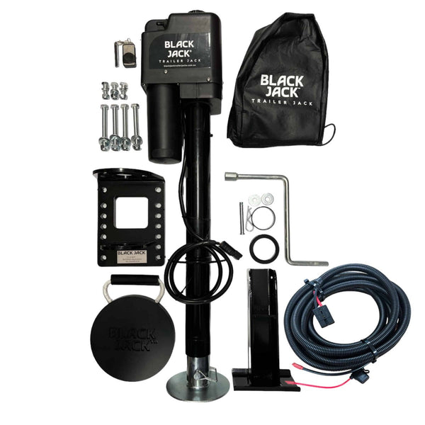 Maxi Black Jack 12V Electric Trailer Jack with Clamp & Harness - Easy Connect to Andersen Plug