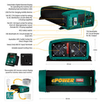 ePOWER 2600W 12V True Sine Wave Inverter with AC Transfer & Safety Switch EN1226S-X