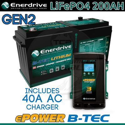 Enerdrive ePOWER B-TEC 12V 200Ah GEN 2 Lithium Battery + 40A AC Charger