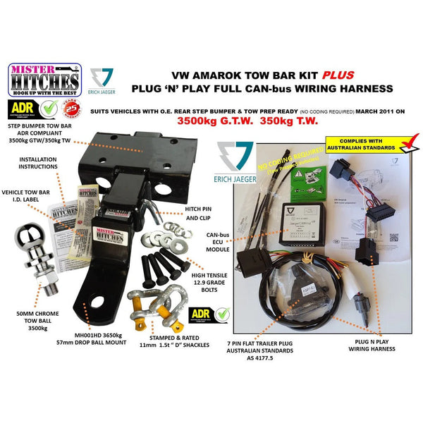 MISTER HITCHES TOWBAR FULL KIT SUIT VW AMAROK 2011 ON, WITH INTEGRATED REAR STEP